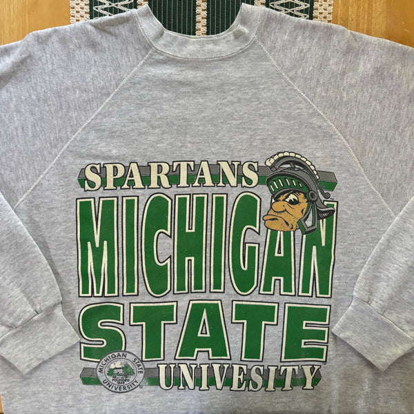 Vintage MSU Gruff Sparty Raglan Crewneck Sweatshirt Large (1990s)