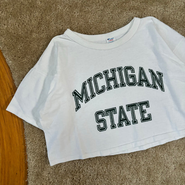 Vintage MSU Champion Crop Top T-Shirt XL (1980s)