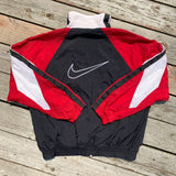 1990s NIKE RED/BLACK BIG SWOOSH FULL ZIP WINDBREAKER LARGE