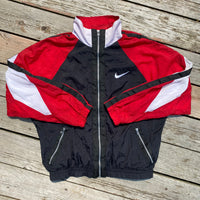 1990s NIKE RED/BLACK BIG SWOOSH FULL ZIP WINDBREAKER LARGE