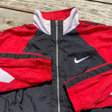 1990s NIKE RED/BLACK BIG SWOOSH FULL ZIP WINDBREAKER LARGE